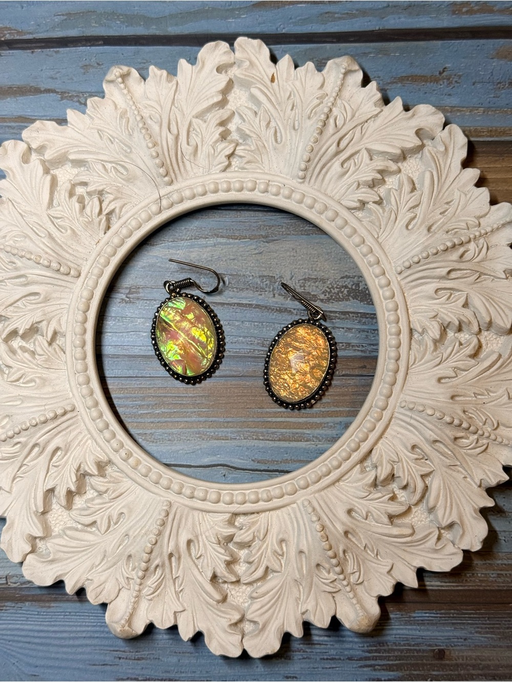 Iridescent Australian Triplet Oval Drop Earrings - Yellow/Green